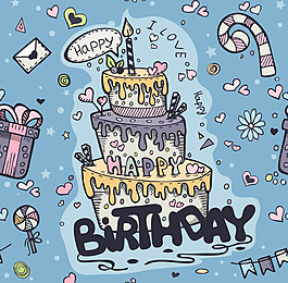 手繪趣味生日蛋糕插畫