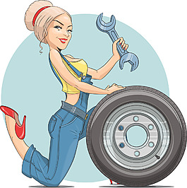 趣味女性汽車修理工插畫