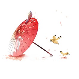 紅色油傘png元素