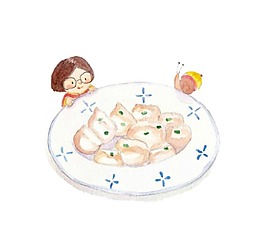 手繪餃子團聚元素