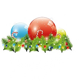 綠色圣誕樹枝圓球元素