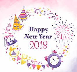手繪2018粉紅新年文字素材