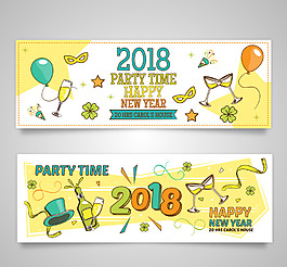 手繪新年2018橫幅素材