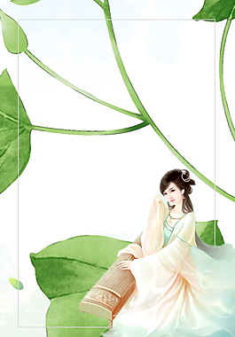 綠色植物古典美女海報背景設(shè)計