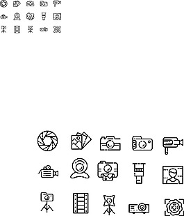 攝影和媒體相關(guān)的線性圖標(biāo)