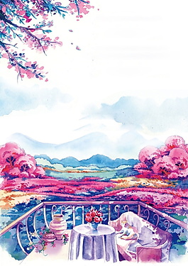 水彩日本櫻花節(jié)海報(bào)背景設(shè)計(jì)