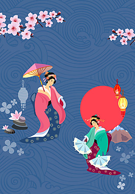 藍(lán)色日本旅游海報(bào)背景設(shè)計(jì)