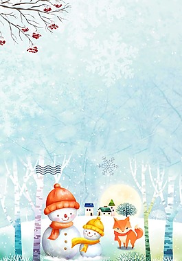 小清新雪花雪人背景