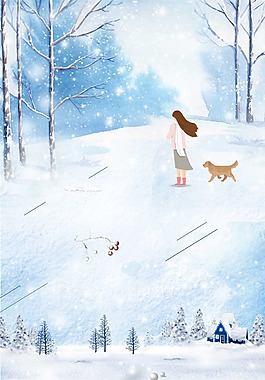 小清新雪花樹林背景