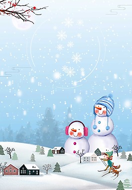 小清新雪花雪人背景