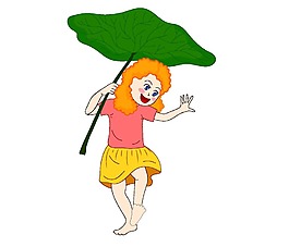 手绘卡通美女荷叶元素