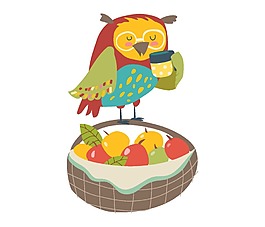 卡通小鳥水果元素