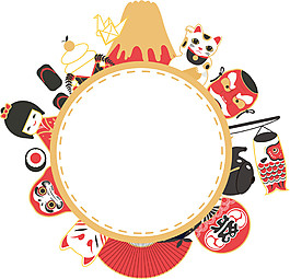 可愛紅色手繪日式玩偶日本旅游裝飾元素
