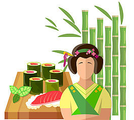 清新手繪壽司日本旅游裝飾元素