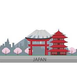 簡約灰色手繪雪山日本旅游裝飾元素