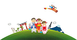 清新紅色拱門日本旅游裝飾元素