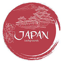時尚暗紅色圓圈日本旅游裝飾元素
