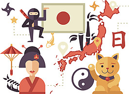 清新紅色日本素材日本旅游裝飾元素