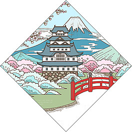 清新方形圖案日本旅游裝飾元素