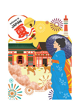 时尚手绘烟花日本旅游装饰元素