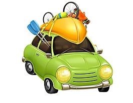 卡通綠色旅行汽車png元素