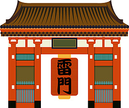 清新手绘寺庙日本旅游装饰元素