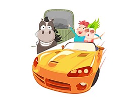 卡通黃色跑車png元素