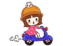 卡通騎電車女孩png元素