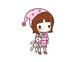 卡通抱玩偶女孩png元素