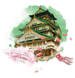 清新粉色旗幟日本旅游裝飾元素