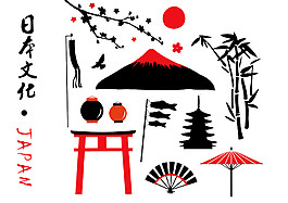 婉約黑紅色調日本旅游裝飾元素