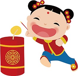 除夕夜点鞭炮的卡通儿童元素
