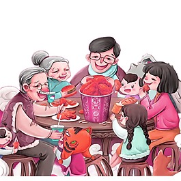彩繪除夕年夜飯素材