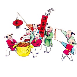 彩繪新春恭喜發(fā)財(cái)元素PNG