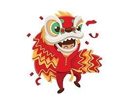 卡通舞狮表演png元素