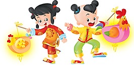 卡通雞年燈籠元素