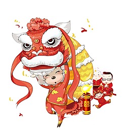 中國風新年舞獅元素PNG