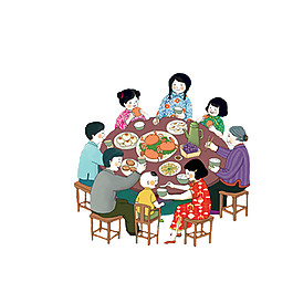 卡通新年除夕年夜飯元素