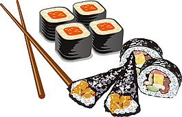 清新手繪日式手握壽司料理美食裝飾元素