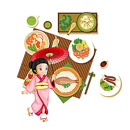 清新手繪日式料理美食裝飾元素