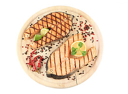 清新烤魚料理美食裝飾元素