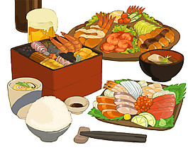 清新簡約日式手繪料理美食裝飾元素