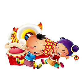 卡通小孩子舞狮元素