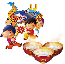 中國風(fēng)新年舞獅湯圓PNG元素