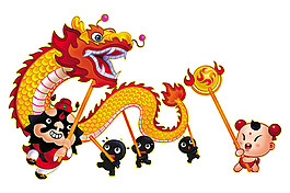 卡通定娃舞龍元素PNG