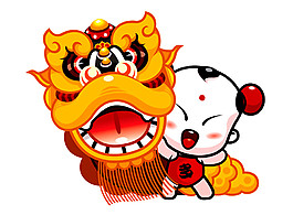喜慶福娃舞獅PNG元素