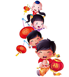 喜慶新年燈籠娃娃元素