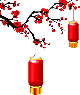 中国风梅花枝灯笼PNG元素