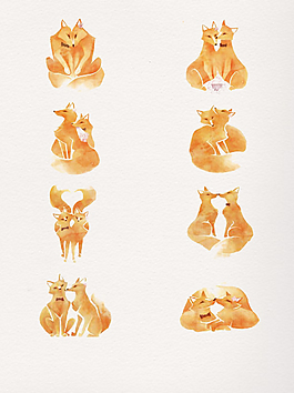 一組彩色手繪狐貍元素