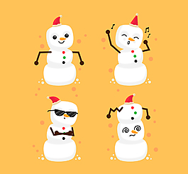 4款白色圣誕雪人矢量素材